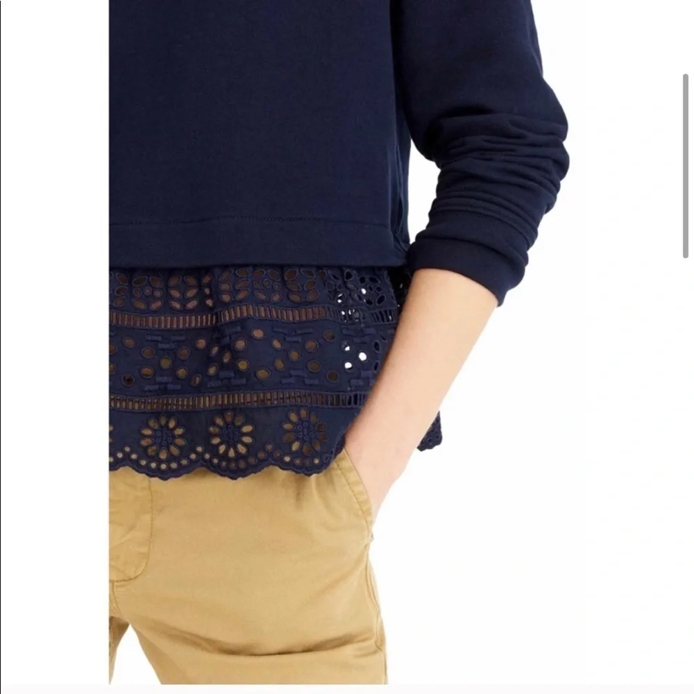 J. Crew Eyelet Drop Hem Crew Neck Terry Sweatshirt - Navy